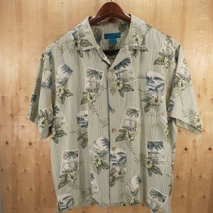 Hawaiian Shirt (Vintage Very-Rare)Paradise Blue Silk Short Sleeve Early 90's